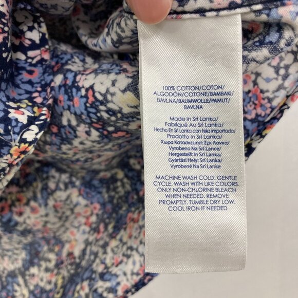 Chaps size 1X Navy Ditsy Floral No Iron 3/4 Sleeve Button Down Preppy Office - Picture 8 of 11